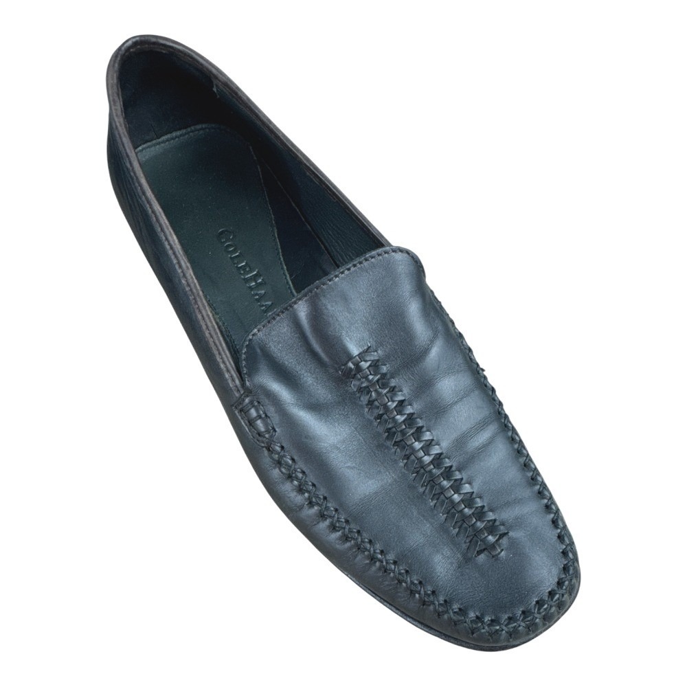 Cole Haan Women Size 8 Hand-Sewn Leather Moccasin Loafers Black Braided 90s